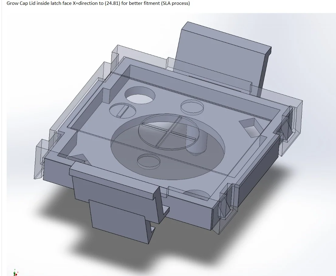 CAD assembly model of the battery tray base and cover with a design revision note