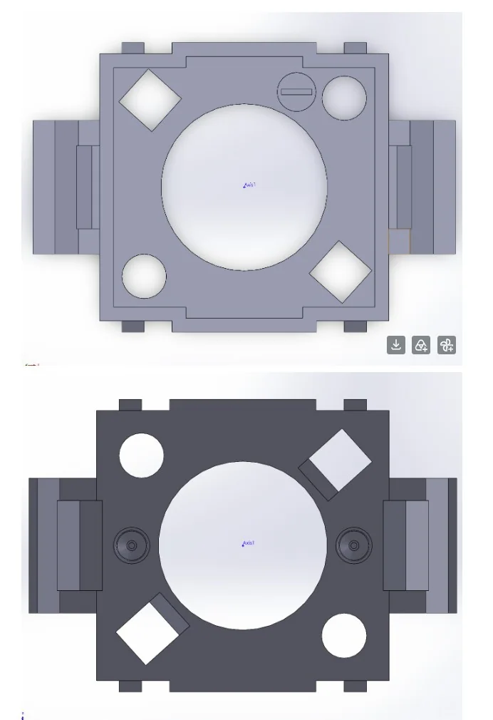 Two CAD views of the reconstructed battery tray base