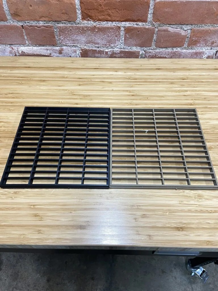 Original grille panel beside its 3D-printed replacement