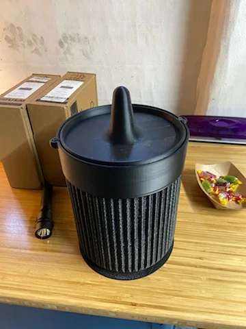 Black printed canister housing with fitted lid