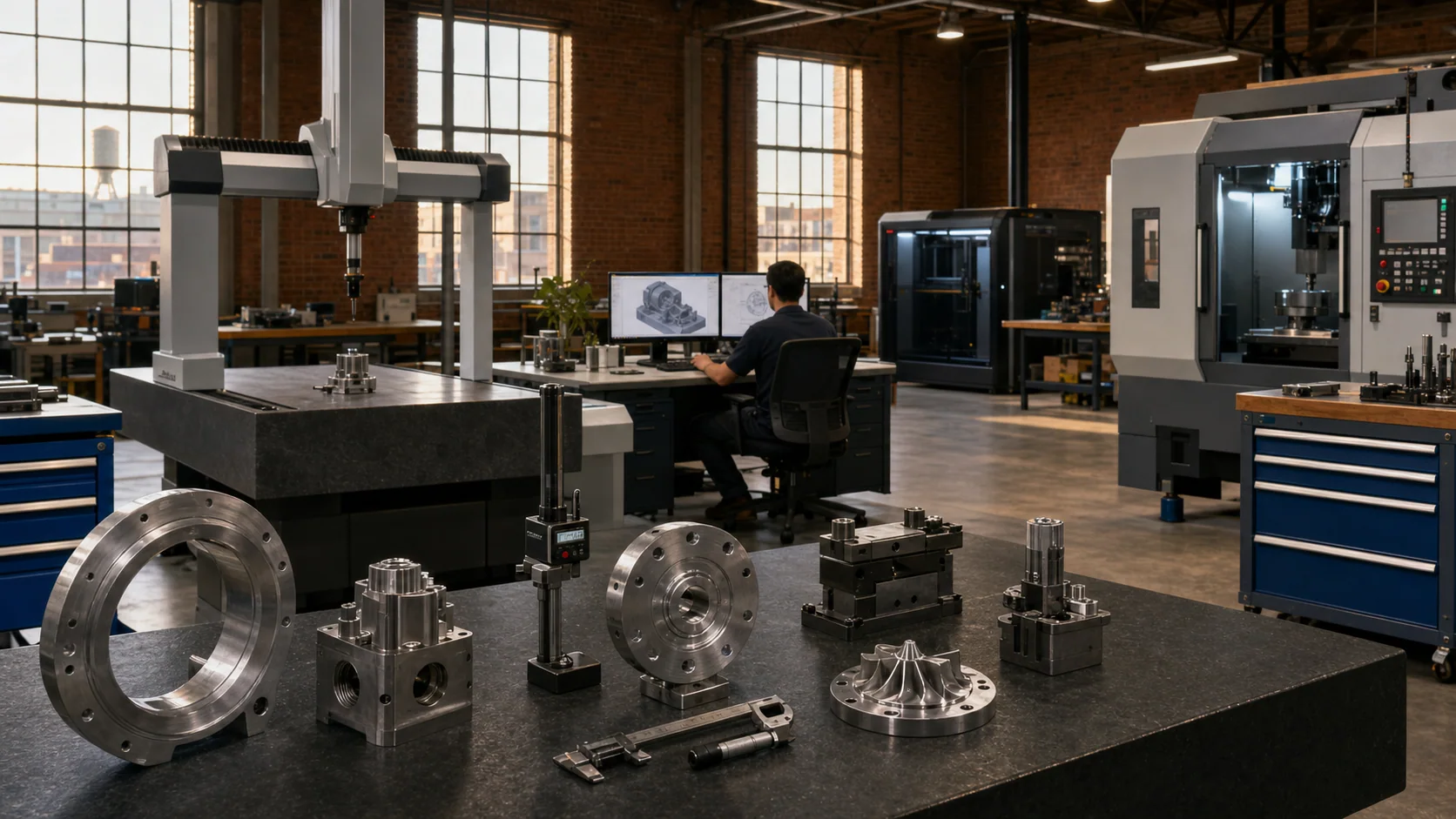 A Detroit engineering workshop with CAD, coordinate metrology, CNC machining, and additive manufacturing